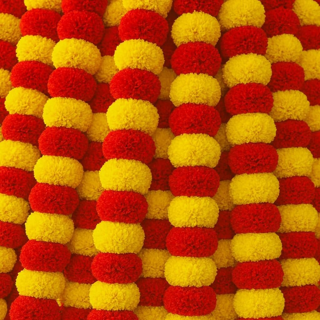 Artificial Marigold Garland for Decorations Pack of 5 - Marigold Flowers Garland for Christmas Wedding Christmas Tree New Year Ornaments (Light Yellow Red | 4 to 4.5ft) Hashcart®