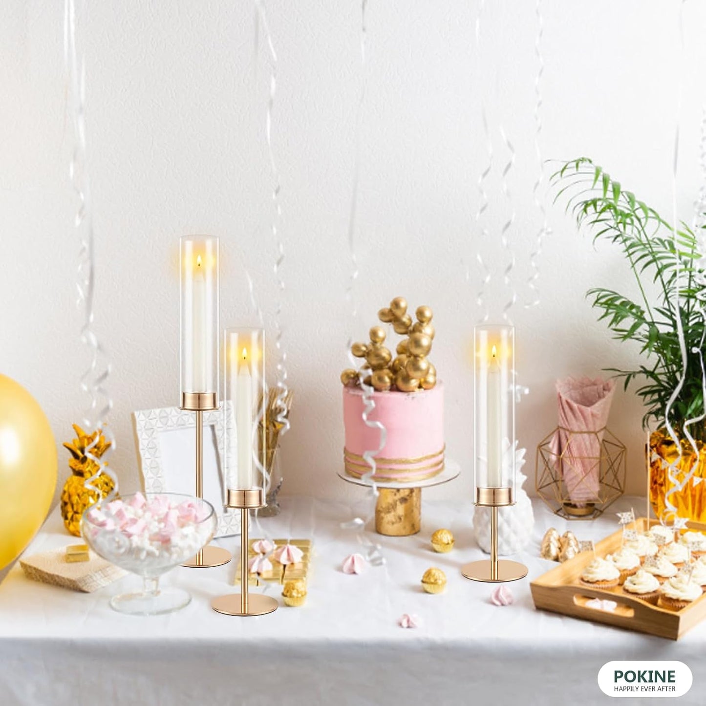 Gold Candle Holders Set of 3 for Glass Taper Candle Holders,Hurricane Candlestick Holder for Home Decor, Wedding, Dinning, Party Decorative, Anniversary (3,Gold)