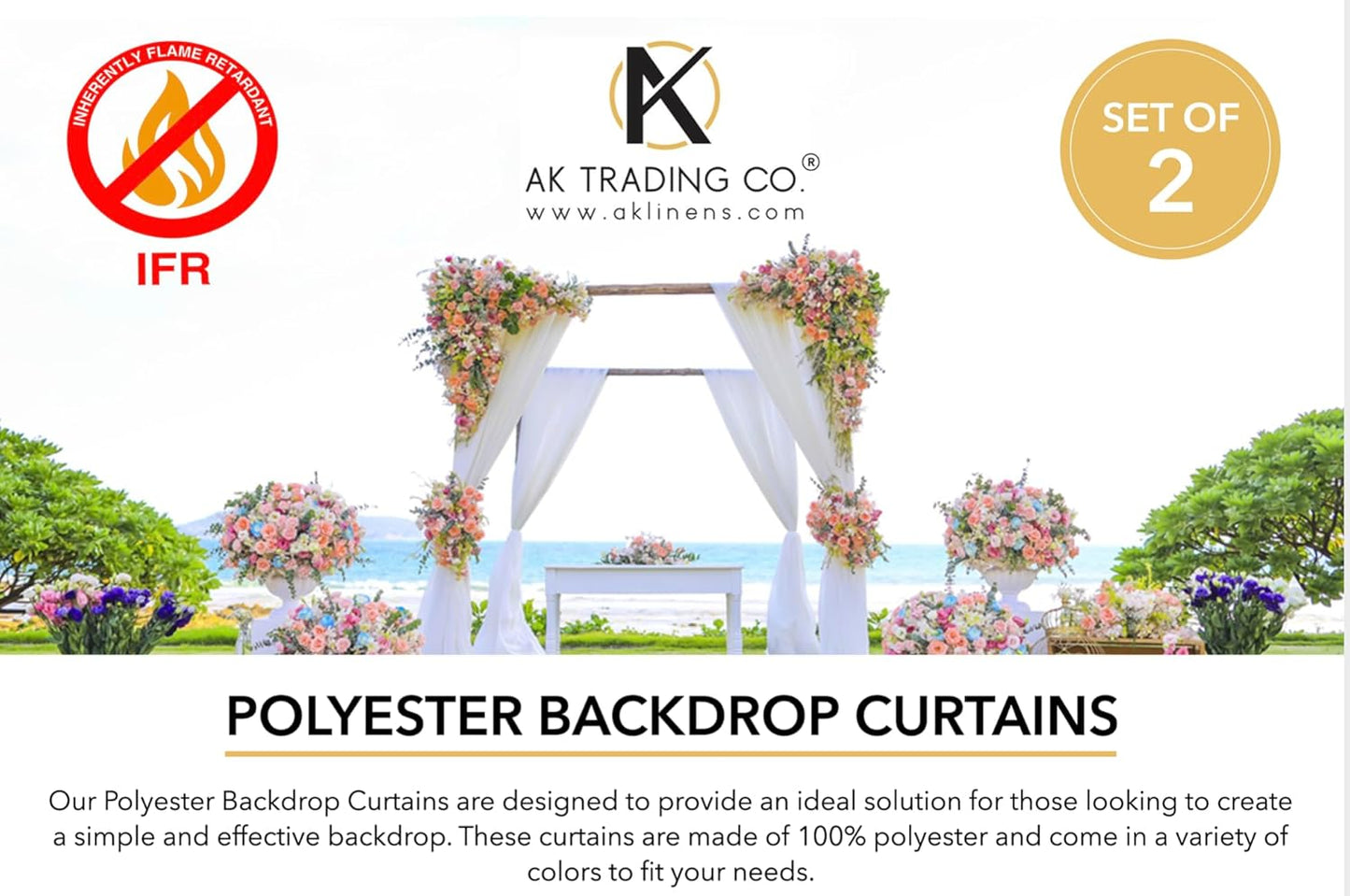 AK TRADING CO. 10 feet x 8 feet IFR Polyester Backdrop Drapes Curtains Panels with Rod Pockets - Wedding Ceremony Party Home Window Decorations - Charcoal