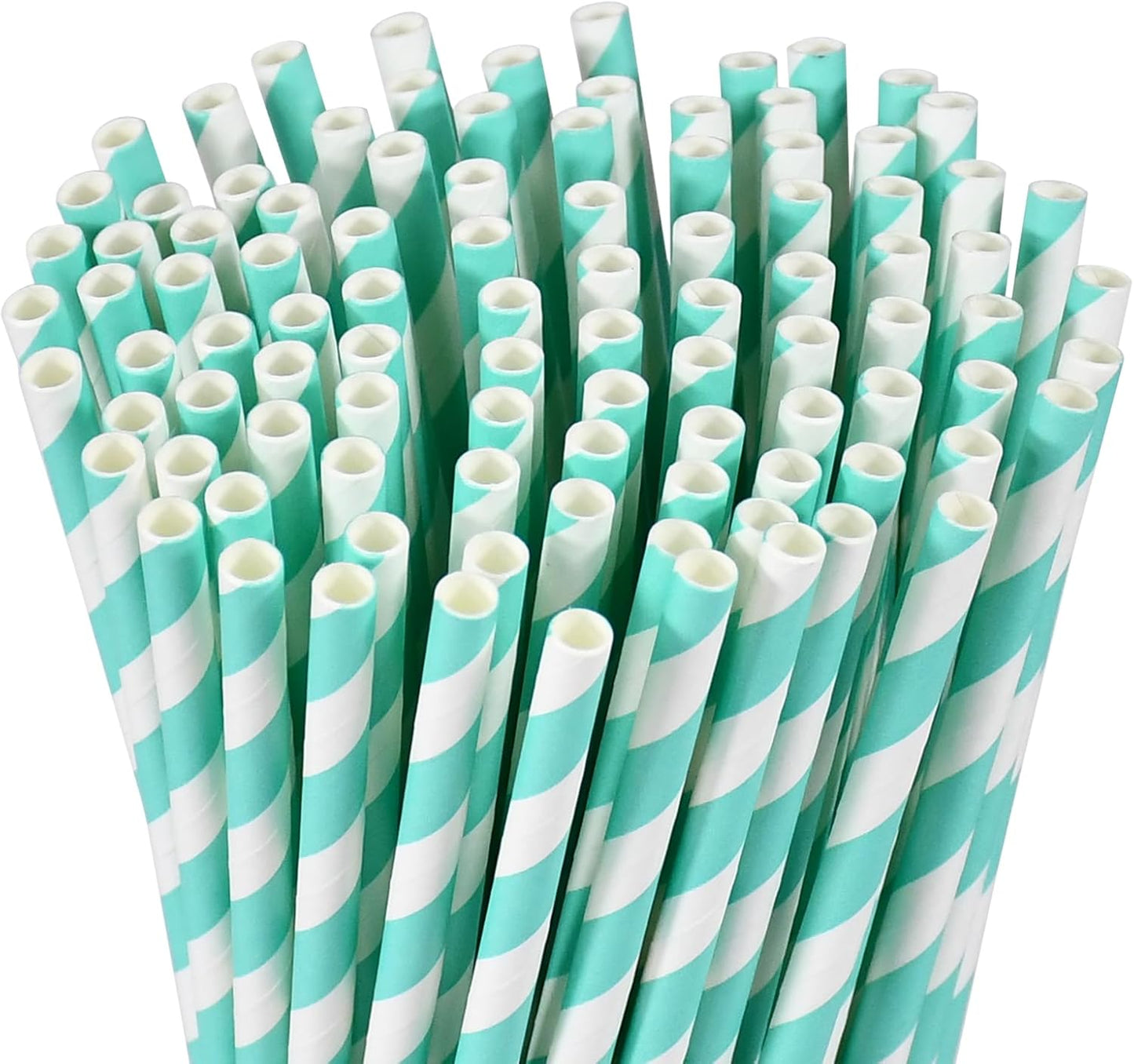 Light Blue 7.75 inch Disposable Paper Straws for Drinking, 100 Counts, Eco-friendly - for Baby Shower, Party, Decoration, Paper Crafts Sticks