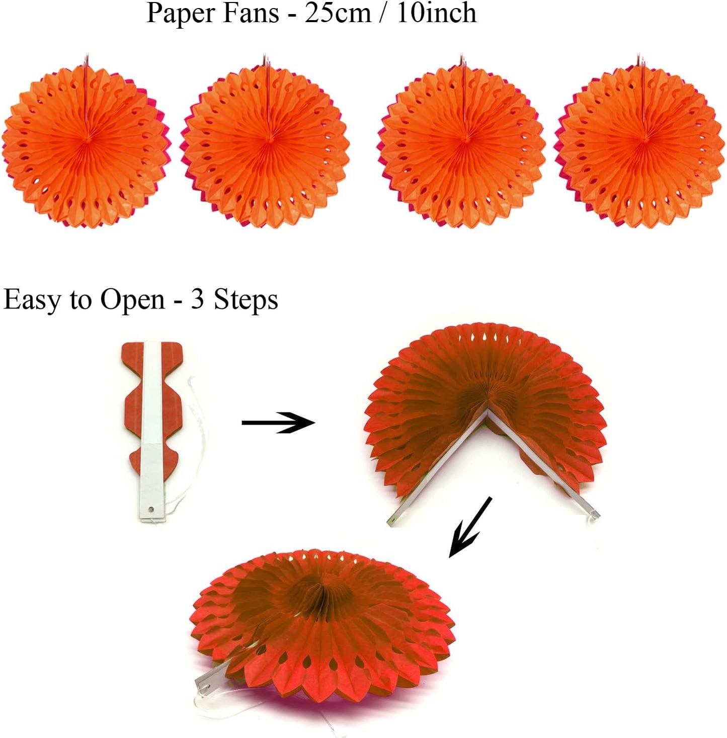 ZERODECO Party Decoration, 21 Pcs Orange Hanging Paper Fans Pom Poms Flowers, Garlands String Polka Dot and Triangle Bunting Flags for Minnie Mouse Birthday Parties Baby Showers Wedding