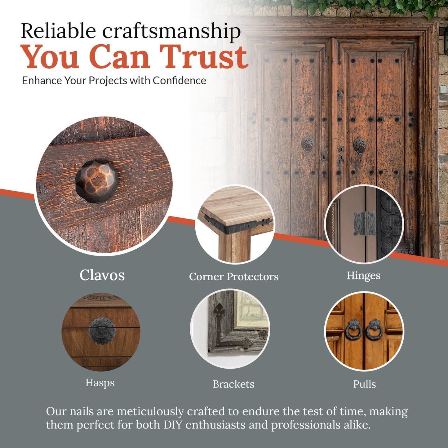 10 Pack 2" Round Head Iron Clavos Decorative Nails – Oil Rubbed Bronze – Handmade Rustic Round Fasteners for Farmhouse Shutters, Faux Wood, Barn Doors, Shutters, Gates – Ornamental Wood Accent