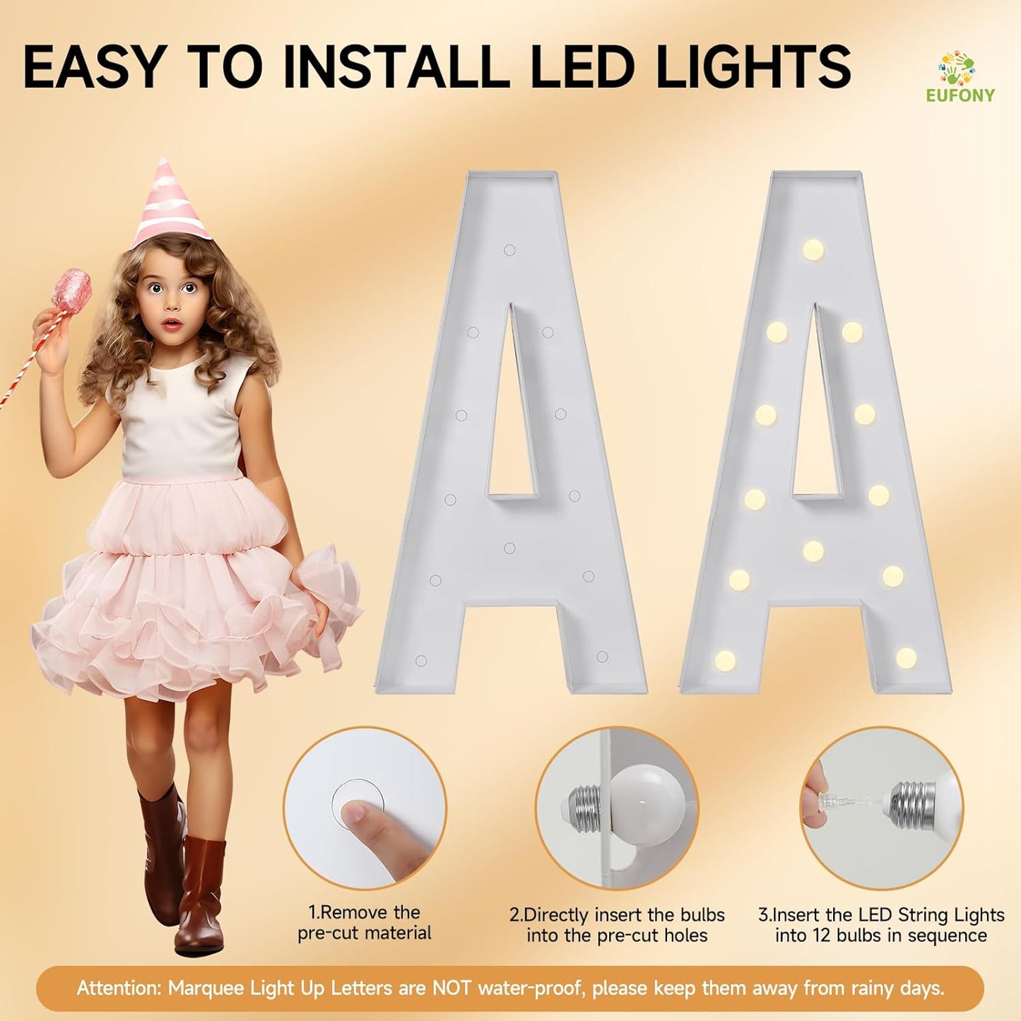 eufony Marquee Letters 4 Feet Tall, 4 FT Marquee Light Up Letters, Giant Light Up Letters 4FT for Birthday Party Baby Shower Gender Reveal Graduation Decorations, Letter N with LED Lights DIY Kit