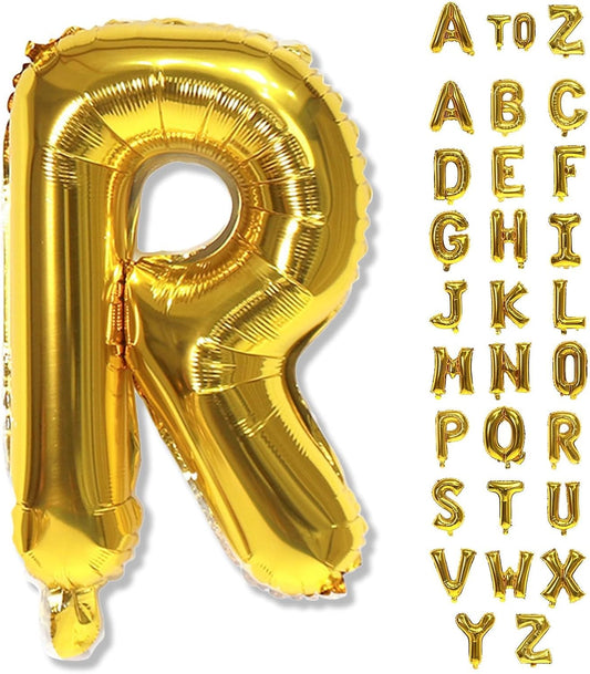 40 Inch Foil Letter Balloon, Big Alphabet R Word, Large Self Inflating Gold Decor for Custom Name, Helium Balloons for Women Birthday Party Anniversary Decoration Supplies