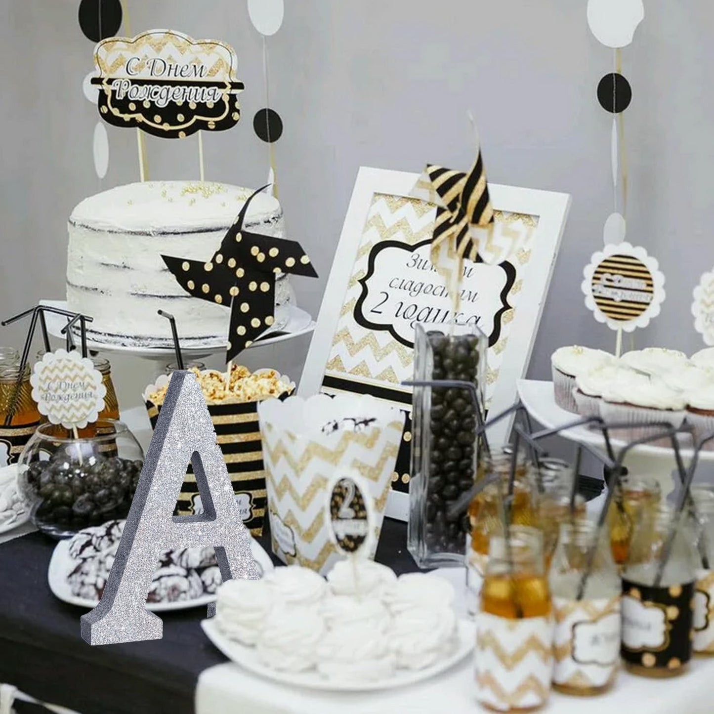 TONIFUL 8 Inch Silver Glitter Letter A Table Centerpiece A-Z Silver Birthday Party Decorations,Silver Alphabet A for Birthday,Chrismas,Graduation,Bridal Shower,Wedding,Anniversary Party Supplies