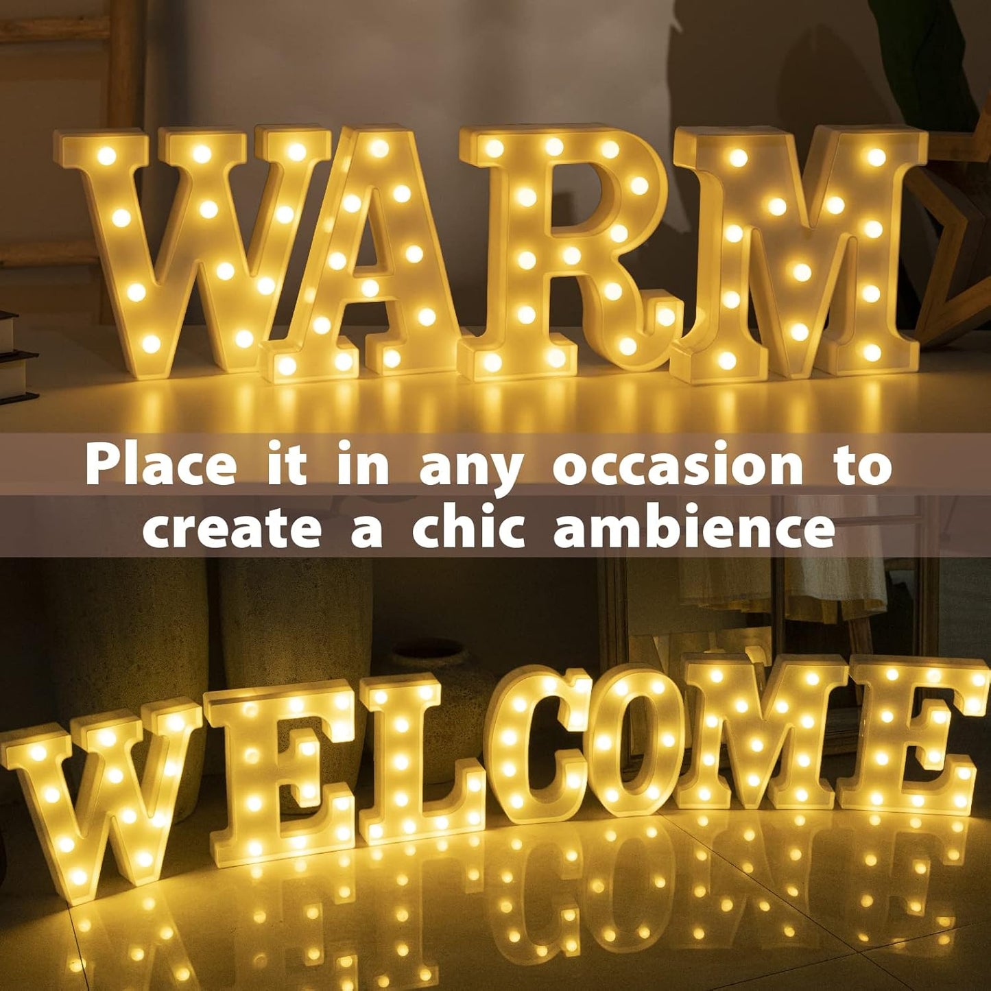 HXWEIYE Light Up Letters LED Marquee Signs - Battery Powered Big Lights Letter for Party & Christmas Decor (Warm White)