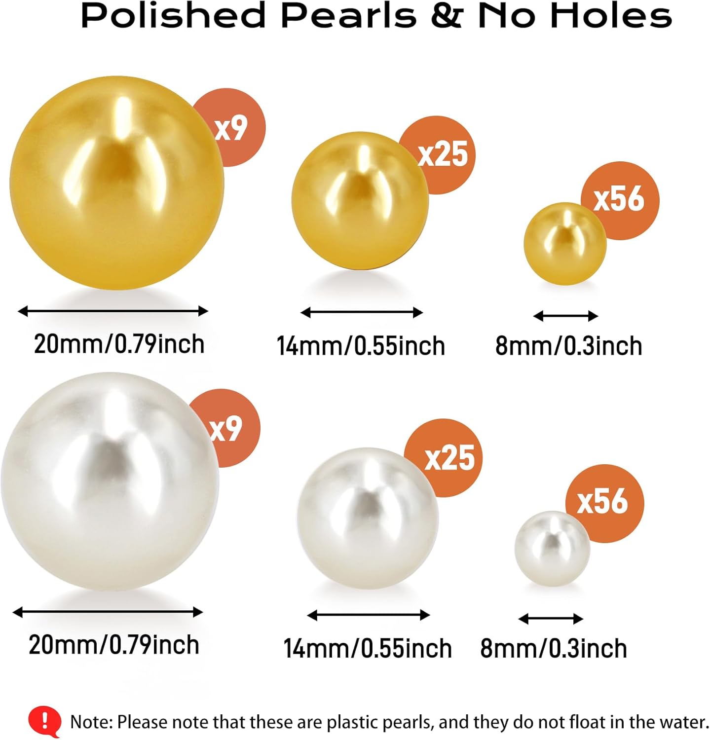 180PCS Cream Gold Beads for Centerpieces Vases, No Hole Polished Pearl Makeup Beads Mixed 8/14/20mm Sizes, Pearl Vase Fillers Table Scatters for Party Wedding Decor