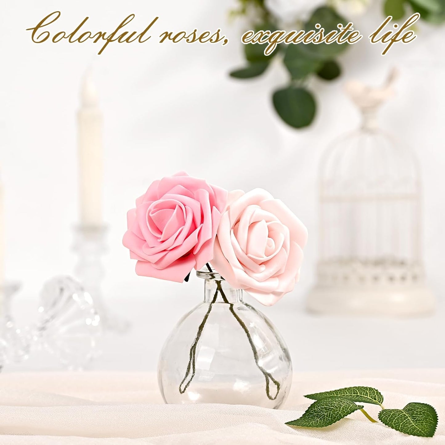 BLEUM CADE 36Pcs Artificial Flowers Fake Roses with Stems, Gradient Red & Pink Boxed Foam Roses for DIY Bouquets Centerpieces Wedding Party Arrangement Bridal Shower Decor