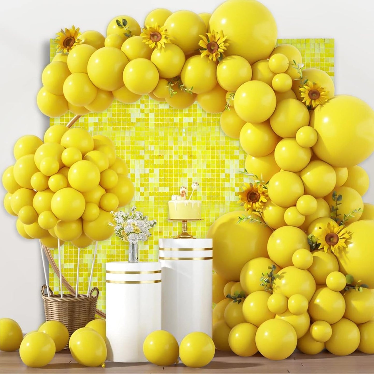 12PCS Colorful Yellow Shimmer Wall Backdrop, Square Sequin Photo Backdrops Panel, Glitter Wall Background for Birthdays, Weddings, Christmas, Engagements, Disco Bachelorette Party Decor (3FTx4FT)