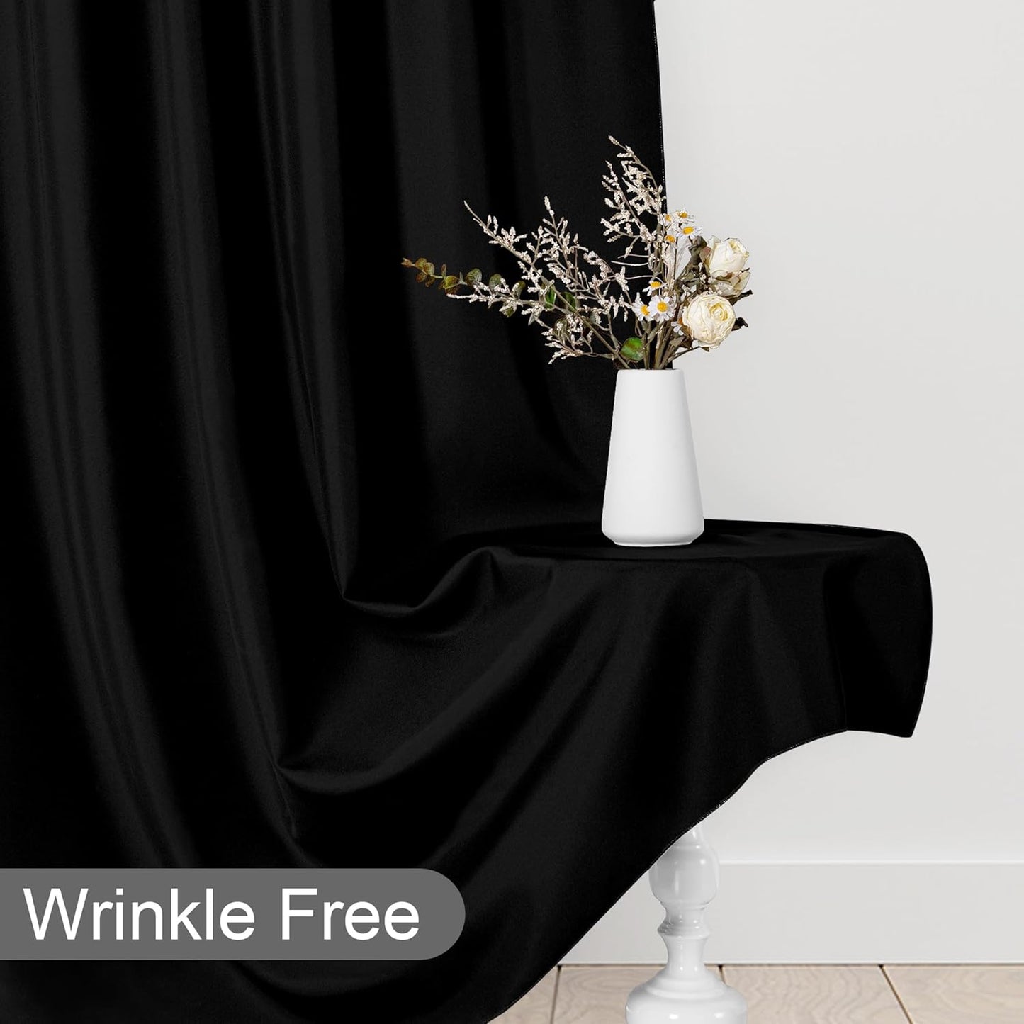 DWCN 10x7 FT Black Backdrop Curtains for Parties, Photography Backdrop Drapes with Rod Pockets for Wedding Decorations Stage Birthday Family Gatherings, 2 Panels 5ft x 7ft