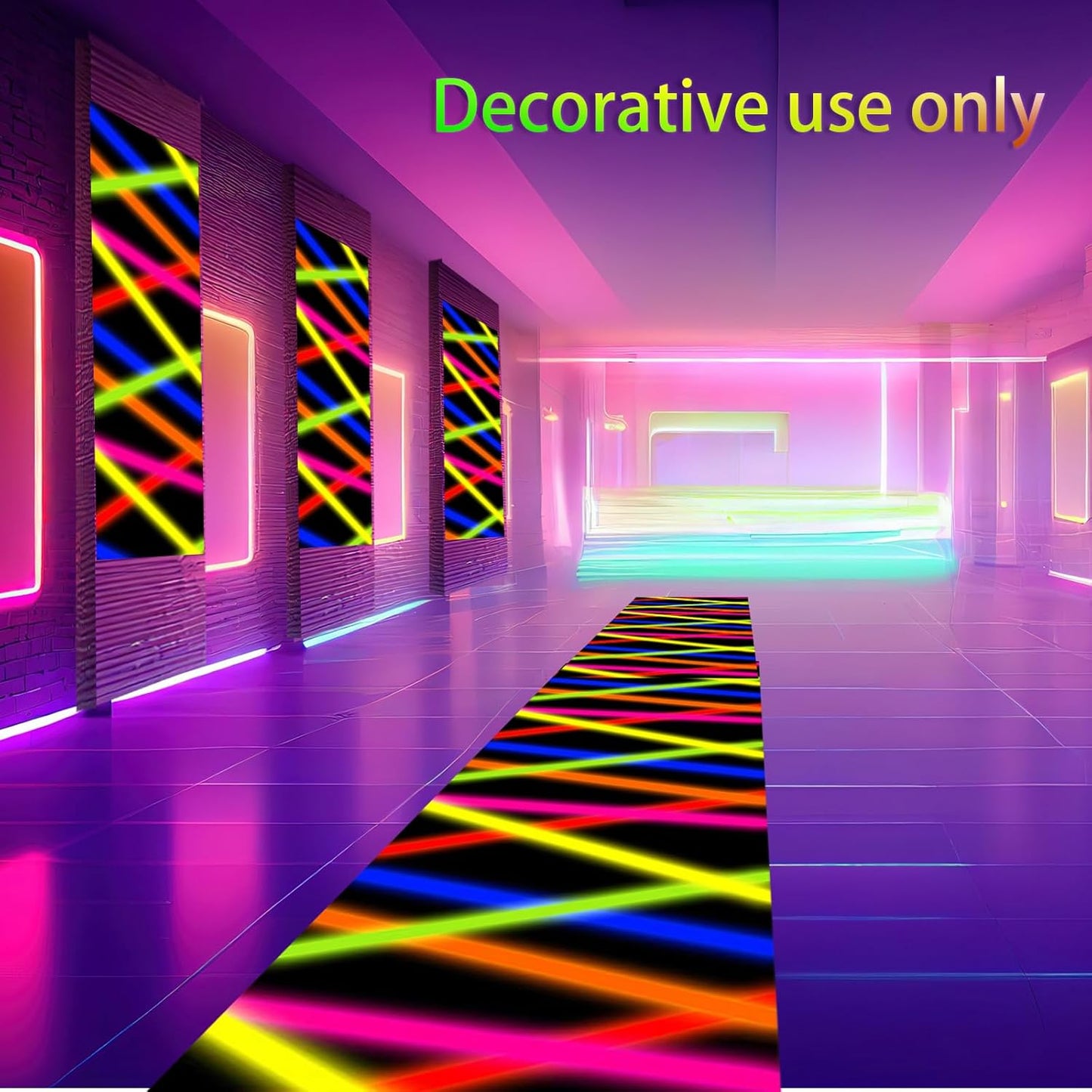 Haull 118 x 39 Inch Neon Light up Dance Floor Glow in The Dark Runner UV Reactive Blacklight Floor Aisle Runner Decor Wall Props for 80s 90s Neon Birthday Party Decorations(Glow Stick)
