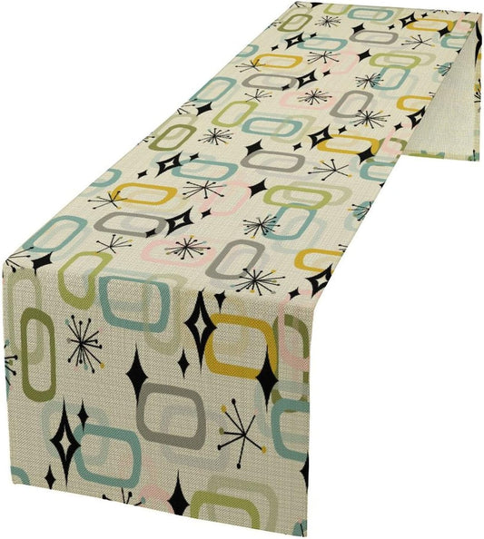 Mid Century Table Runner, Flag Retro Atomic Starburst 1950s Abstract Geometric Space Tabletop Decoration for Home Kitchen Restaurant Table Flag 13x70 Inch
