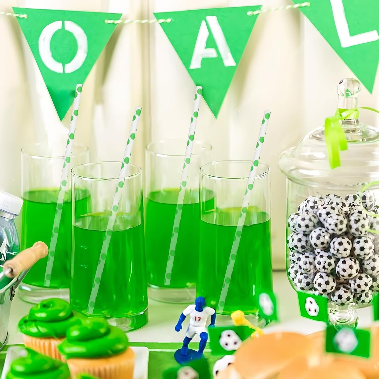 Disposable Green Polka Dots Paper Straws for Drinking 7.75 inch, 100 Counts - Cocktail, Party, Birthday, Decoration, DIY Crafts