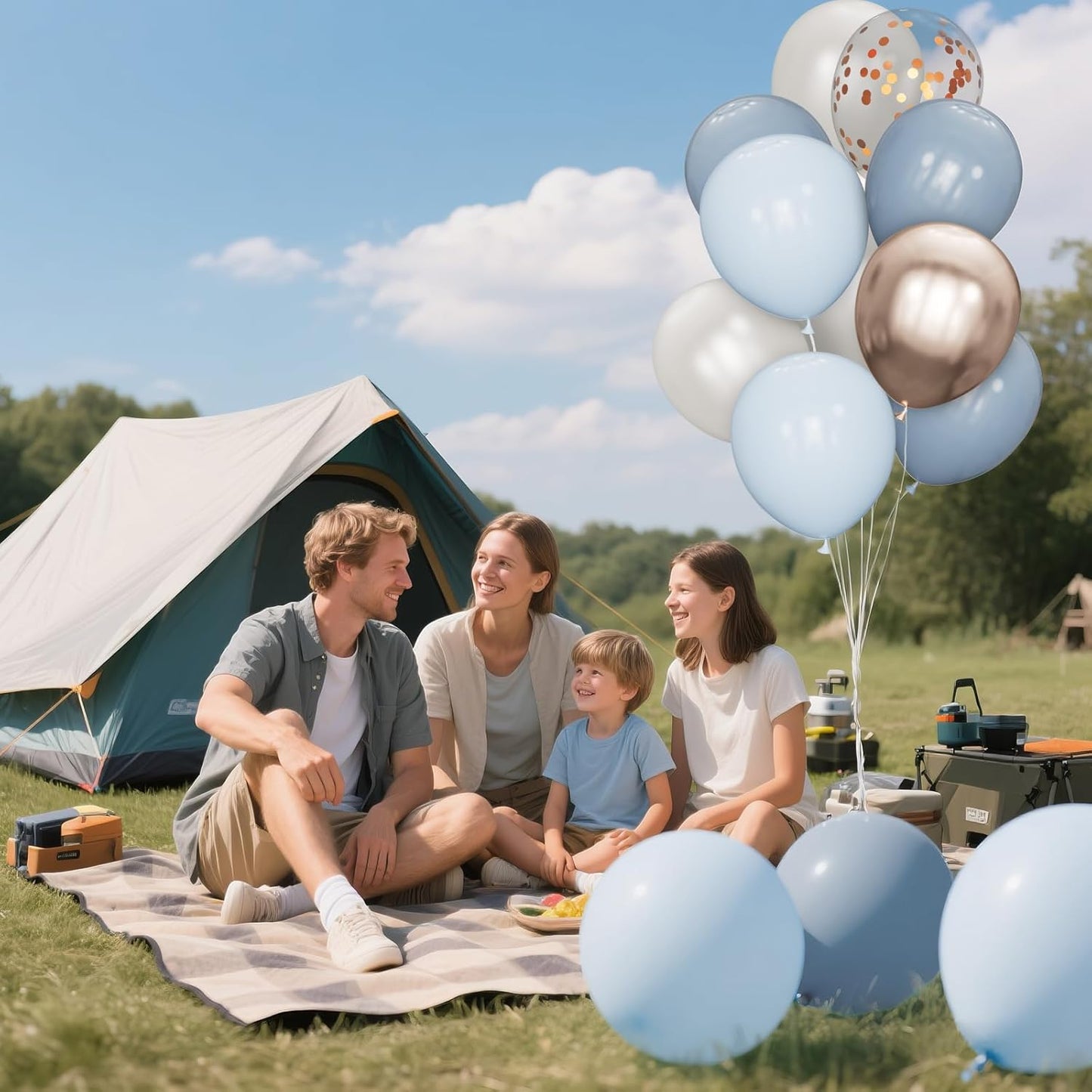 68Pcs Dusty Blue and Champagne Gold Balloons 12 Inch Sand White Pastel Baby Blue Confetti Balloon for Boy Baby Shower Bridal Shower Birthday Wedding Party Decorations.