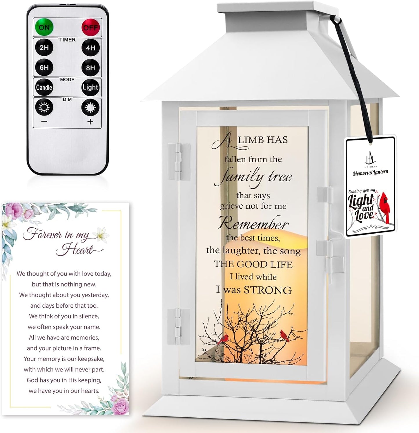 Memorial Lantern Bereavement Gifts in Memory of Loved One - Remembrance Sympathy Gifts for Loss of Mother or Father with LED Candle and Remote