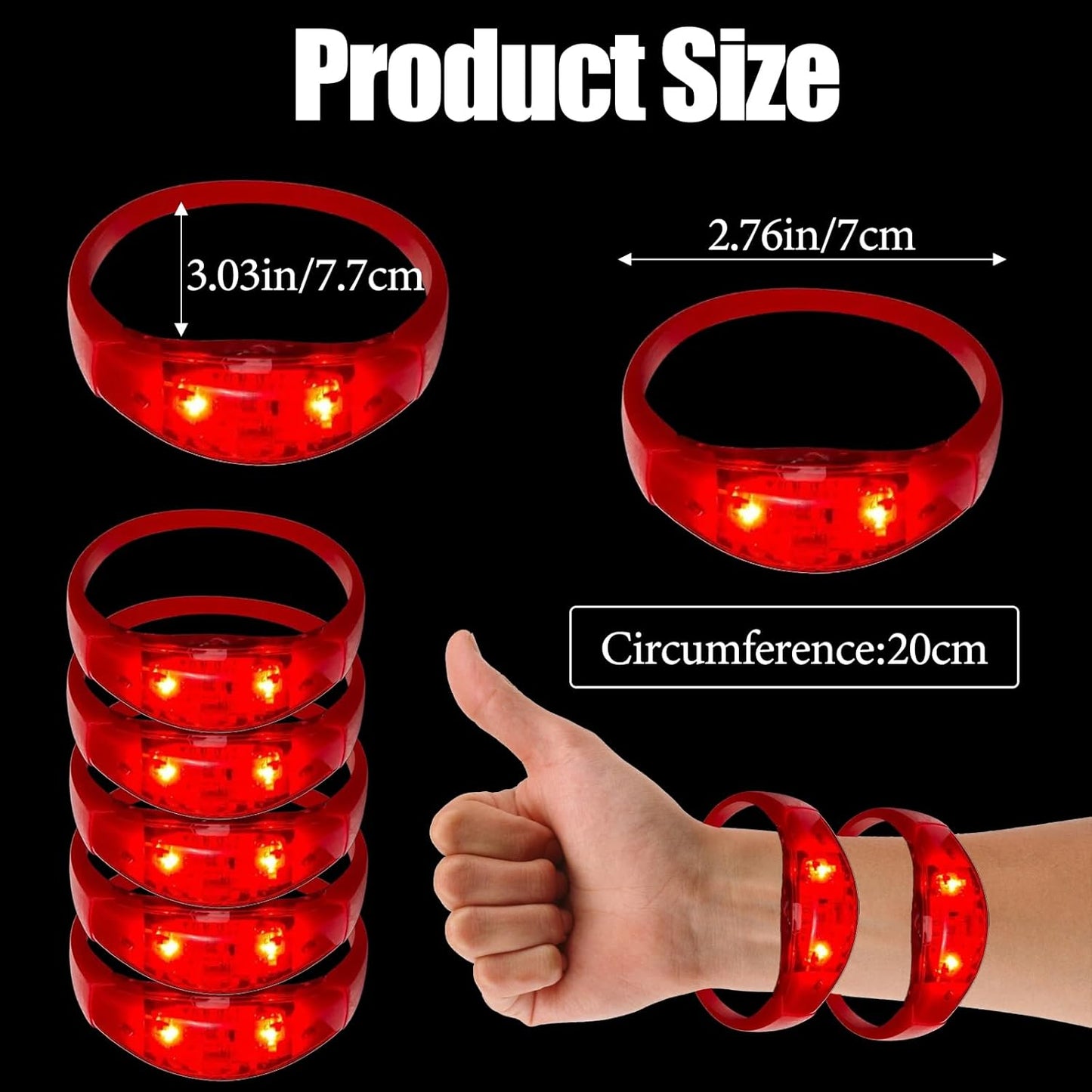 100 Pcs LED Bracelets Sound Activated with Flashing LED Strobe Music Control Light Up Bracelets for Rave, Game Prizes, Birthday Party Favor,Valentine's Day gift