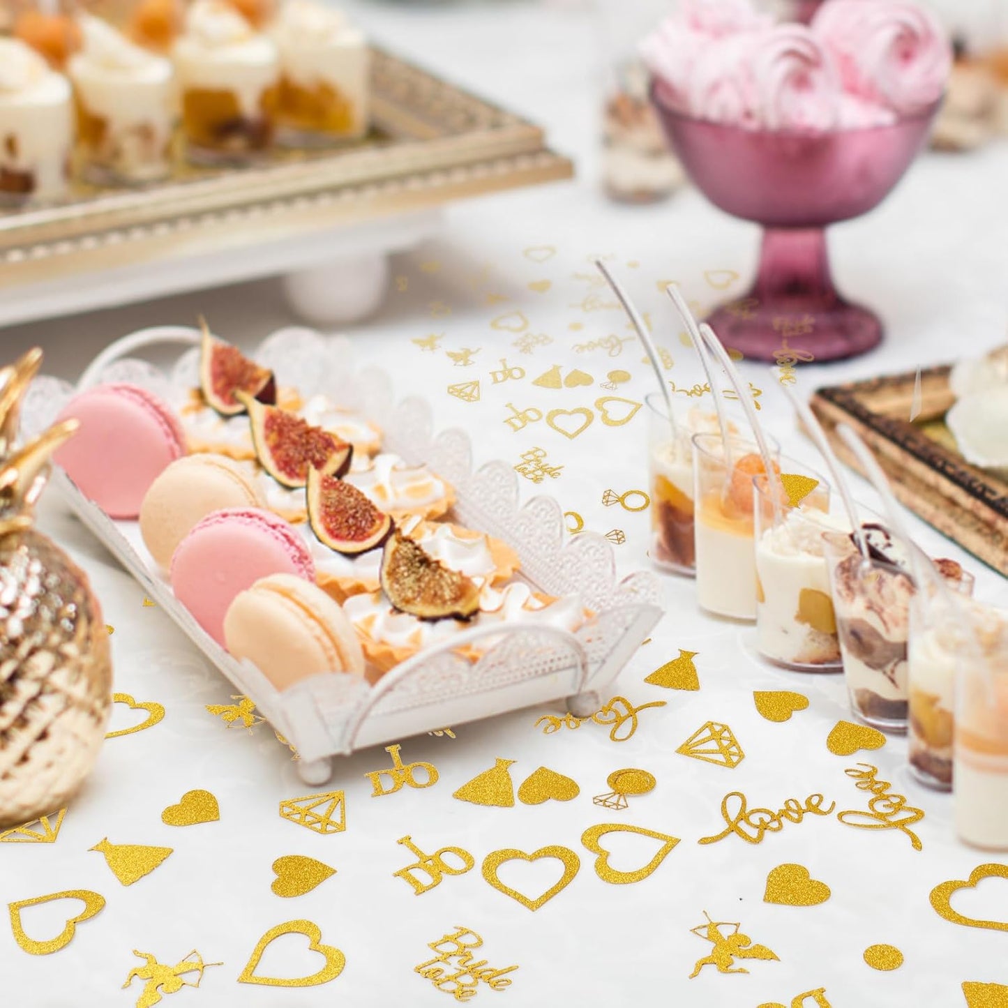 200pcs Wedding Table Confetti, 10 Shapes Table Scatters Glitter Diamond Ring Circle Dots Hearts for Bridal Shower Marriage Ceremony Anniversary Valentine's Day Party Decorations