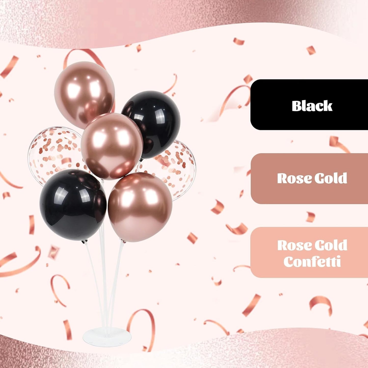 60pcs Rose Gold and Black Balloons 12inch with Rose Gold Confetti Balloons for Wedding Graduation Baby Shower Birthday Party Decoration