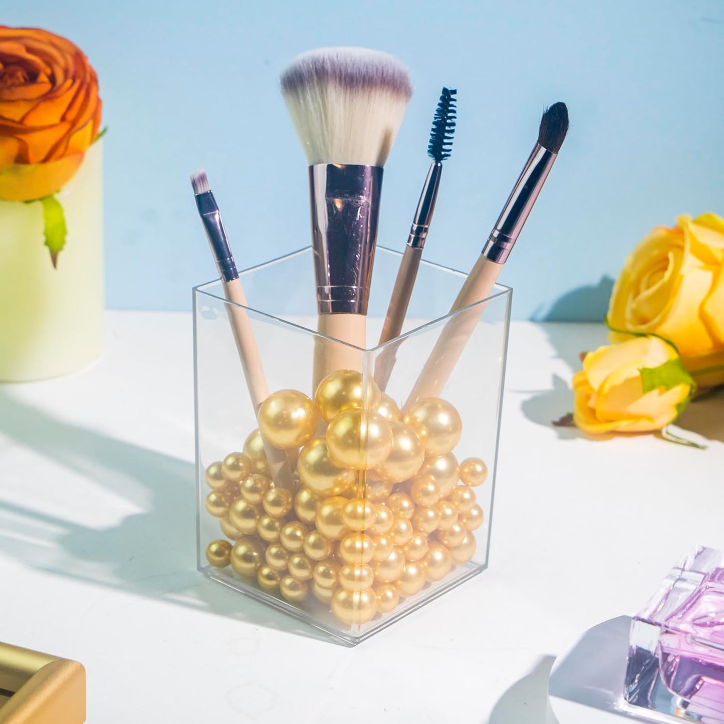 120 PCS 8/14/20mm No Hole Polish Pearl Beads for Centerpiece, Gold Beads Decorative Vase Fillers, Plastics Pearls for Vases, Table Scatters, Wedding Party Decor