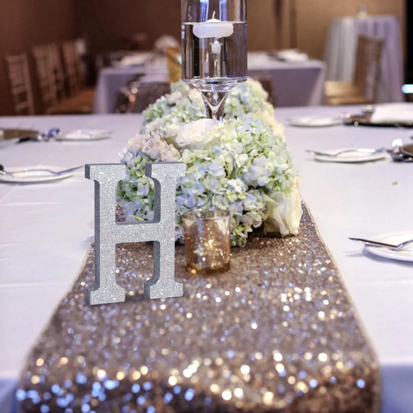TONIFUL 8 Inch Silver Glitter Letter H Table Centerpiece A-Z Silver Birthday Party Decorations,Silver Alphabet H for Birthday,Chrismas,Graduation,Bridal Shower,Wedding,Anniversary Party Supplies