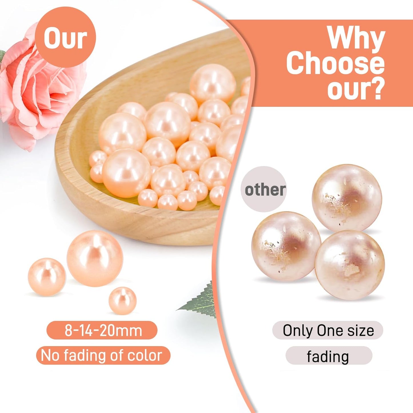 180PCS Champagne Beads for Centerpieces Vases, No Hole Polished Pearl Makeup Beads Mixed 8/14/20mm Sizes, Pearl Vase Fillers Table Scatters for Party Wedding Decor