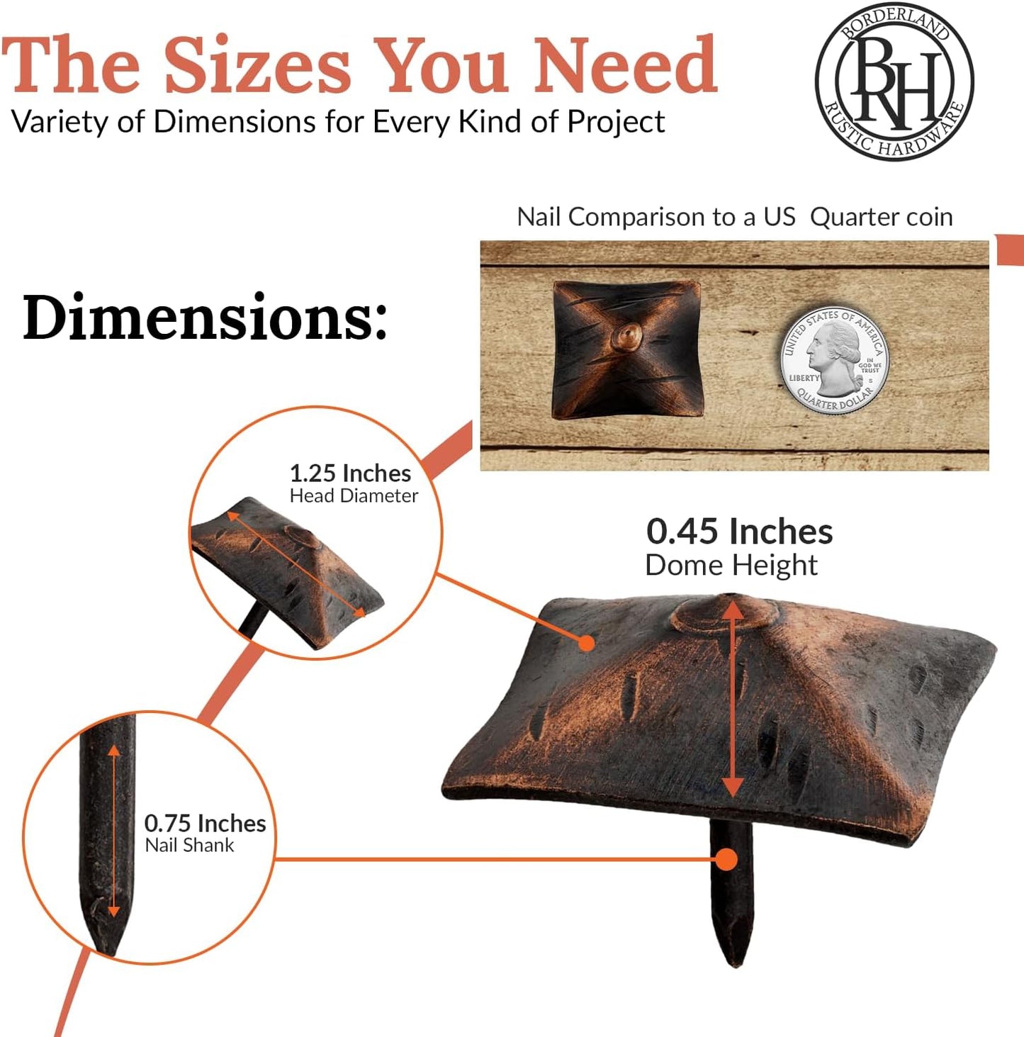 50 Pack 1.25" Square Head Iron Clavos Decorative Nails – Oil Rubbed Bronze – Handmade Rustic Square Fasteners for Farmhouse Shutters, Barn Doors, Shutters, Gates – Ornamental Wood Accent