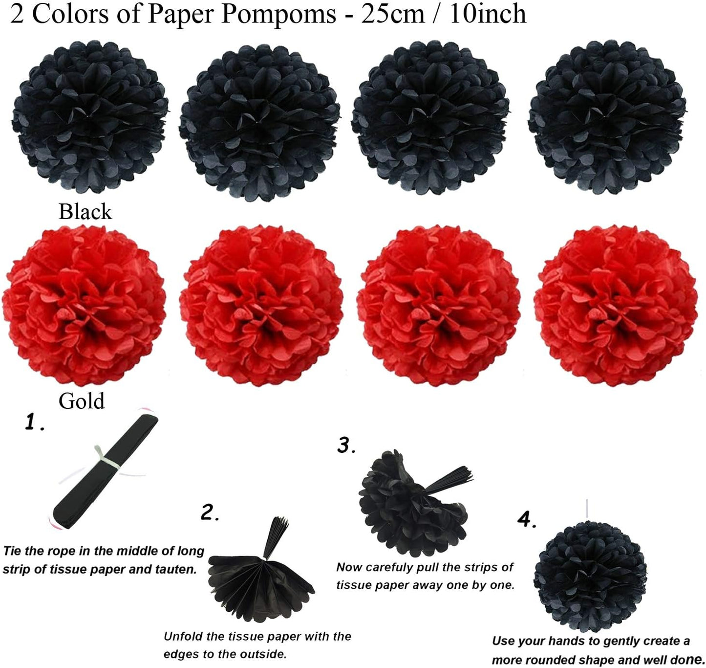 ZERODECO Party Decoration, 21 Pcs Black and Red Hanging Paper Fans Pom Poms Flowers, Garlands String Polka Dot and Triangle Bunting Flags for Minnie Mouse Birthday Parties Baby Showers Wedding