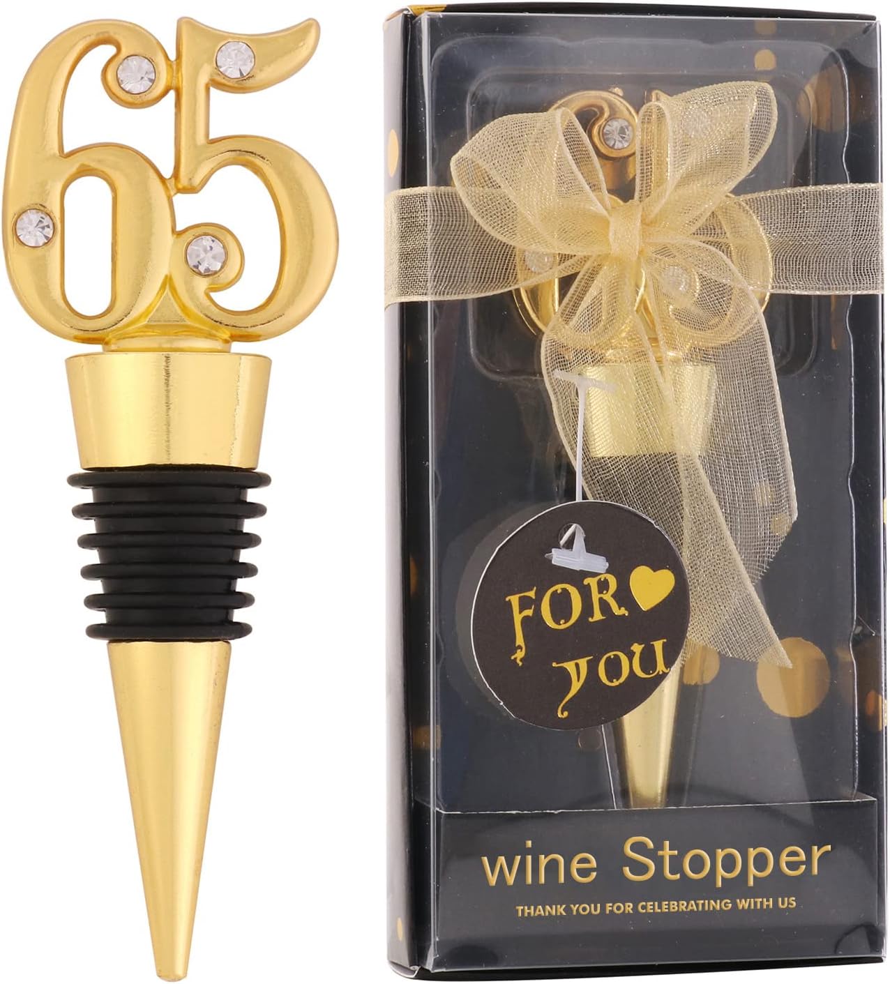 12 Pack 65th Birthday Favors For Guests 65 Years Old Wine Bottle Stoppers With Gift Box For 65th Wedding Anniversary Party Souvenirs Favor Decoration