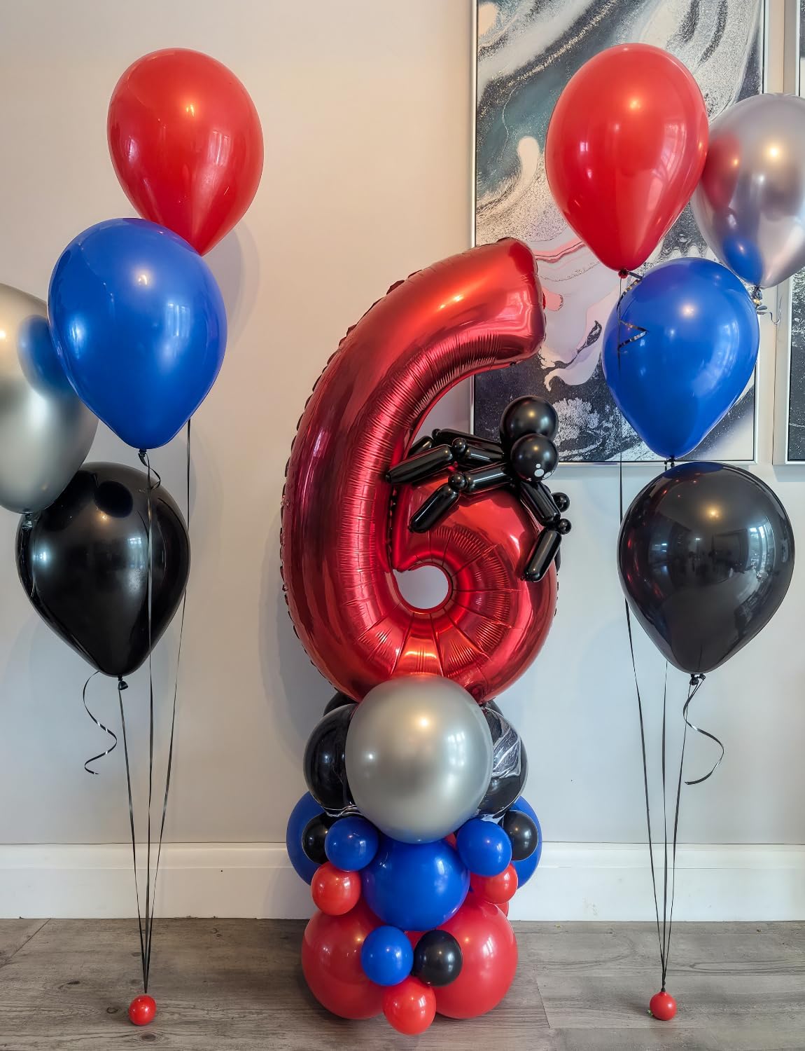 Black Red and Blue Balloons - 12 Inch Red Black Balloons Royal Blue Latex Balloon Glitter Metallic Silver Confetti Balloon for Man Boys Birthday Baby Shower Spider Theme Party Decoration, 50Pcs