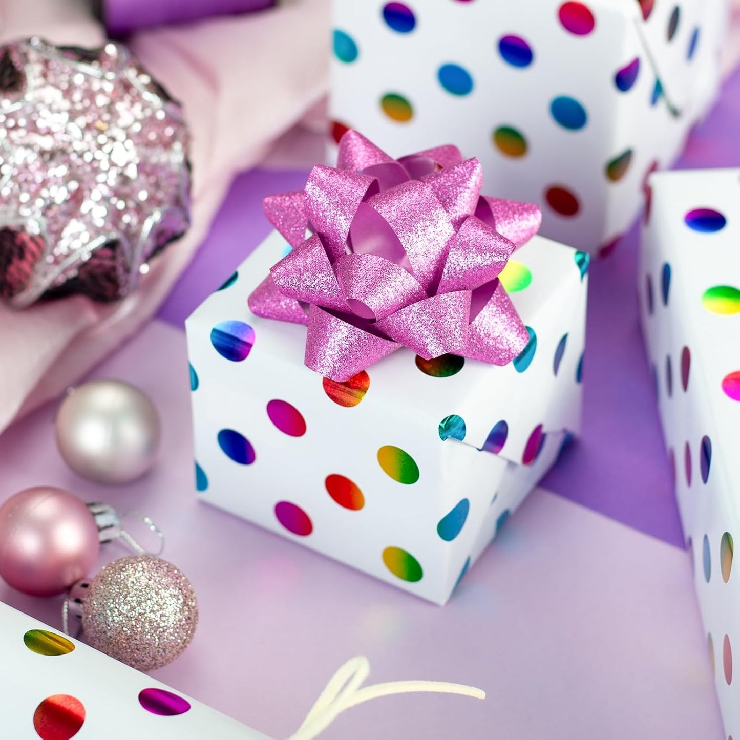 Burymento Rainbow Dots Wrapping Paper, Gift Wrap for Birthday, Valentines, Mothers day, Graduation, Wedding, Fathers day, Baby Shower, Christmas (17in x 32.8ft)