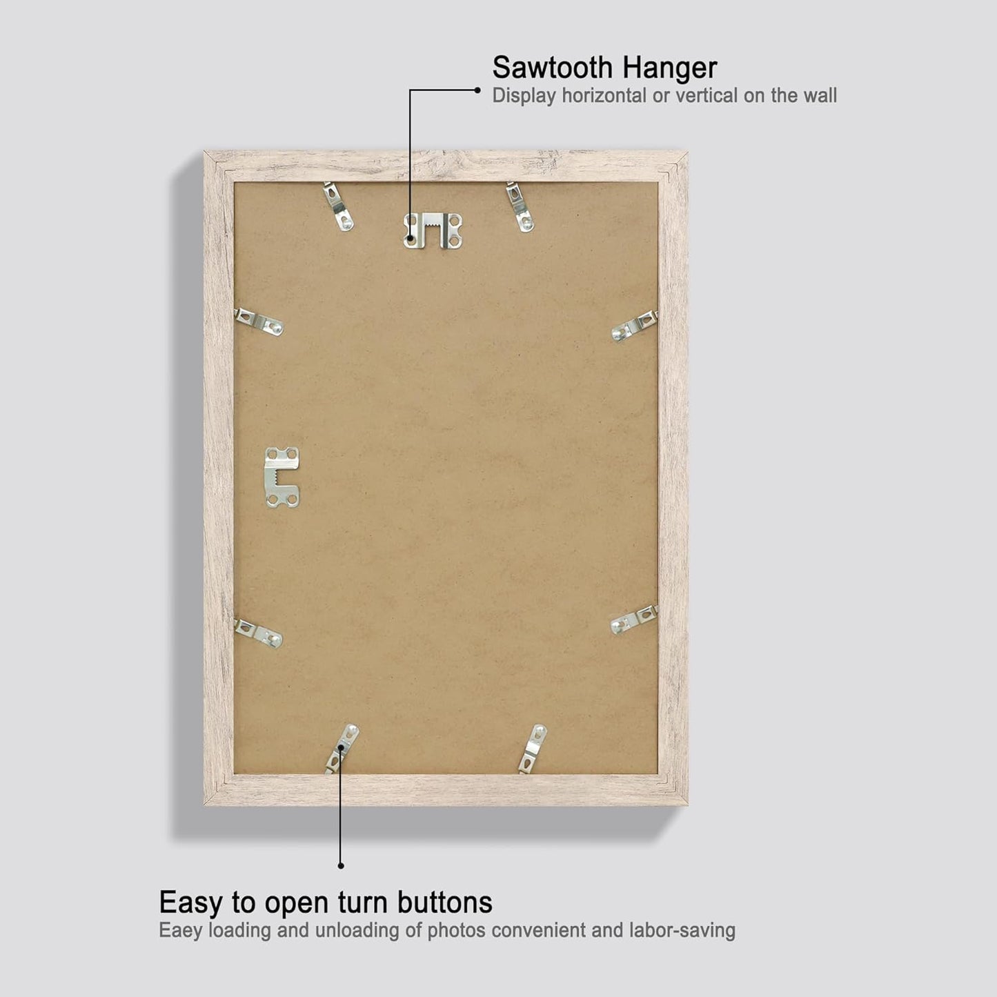 10x14 Picture Frame Set of 4 with Tempered Glass, Smoke Gray Frame Display 8x12 Picture with Mat or 10 x 14 Without Mat, Wood Rustic Photo Frames for Horizontal or Vertical Wall Mounting