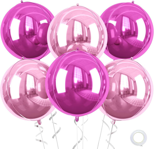6 Pcs Hot Pink and Pink Balloons, 22 Inch Big Round Foil Balloon for Graduations Birthday Party Baby Shower Wedding Decorations