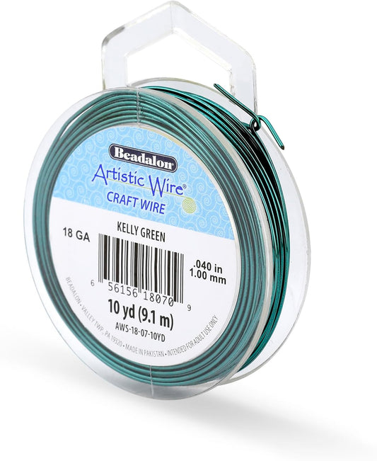 Artistic Wire, 18 Gauge Tarnish Resistant Colored Copper Craft Wire, Kelly Green, 10 yd