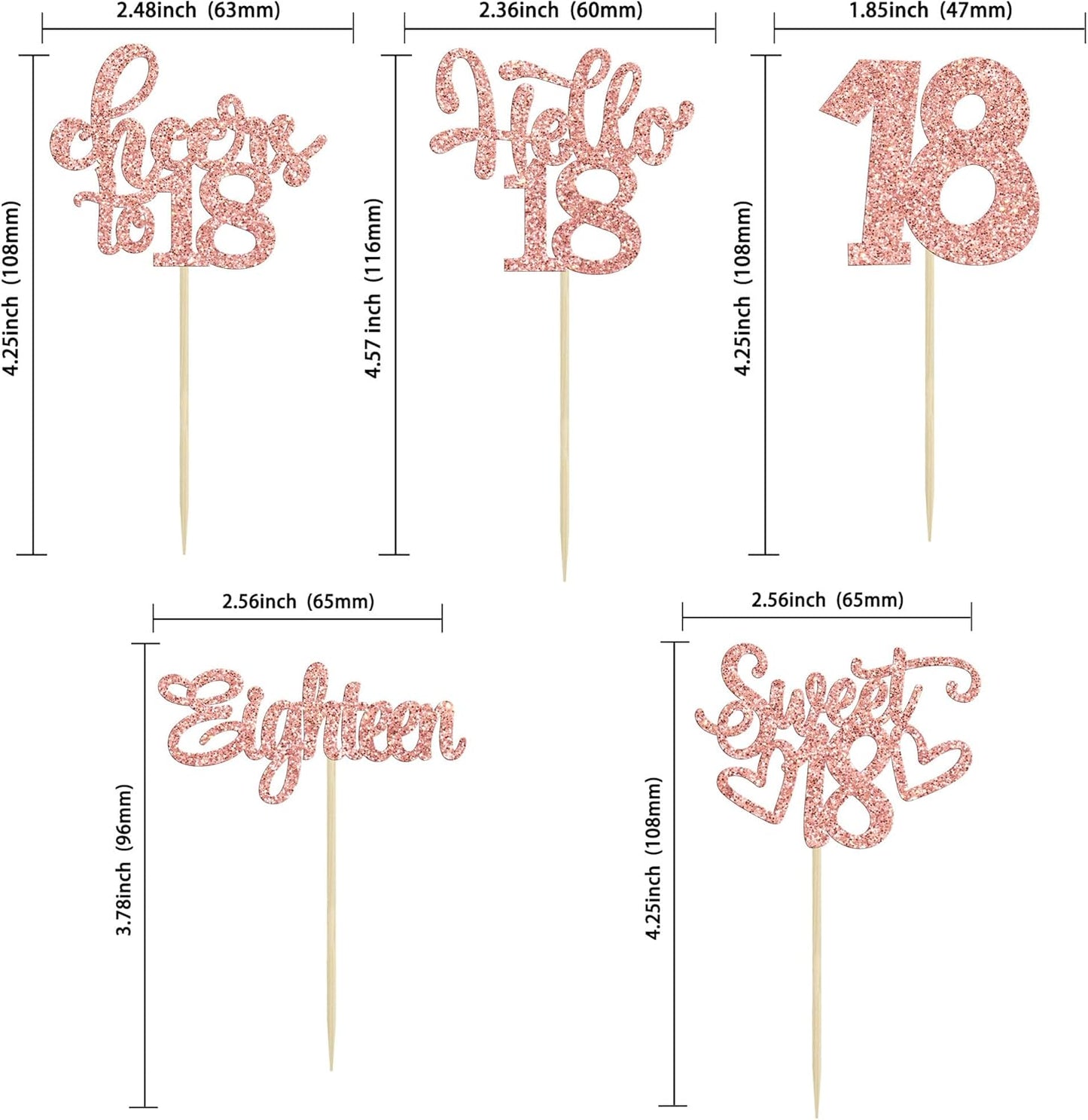 30Pcs18th Birthday Cupcake Toppers Eighteen Happy 18th Cupcake Picks Sweet 18 Cheers to 18 Cake Decorations for 18th Birthday Anniversary Party Supplies Rose Gold Glitter