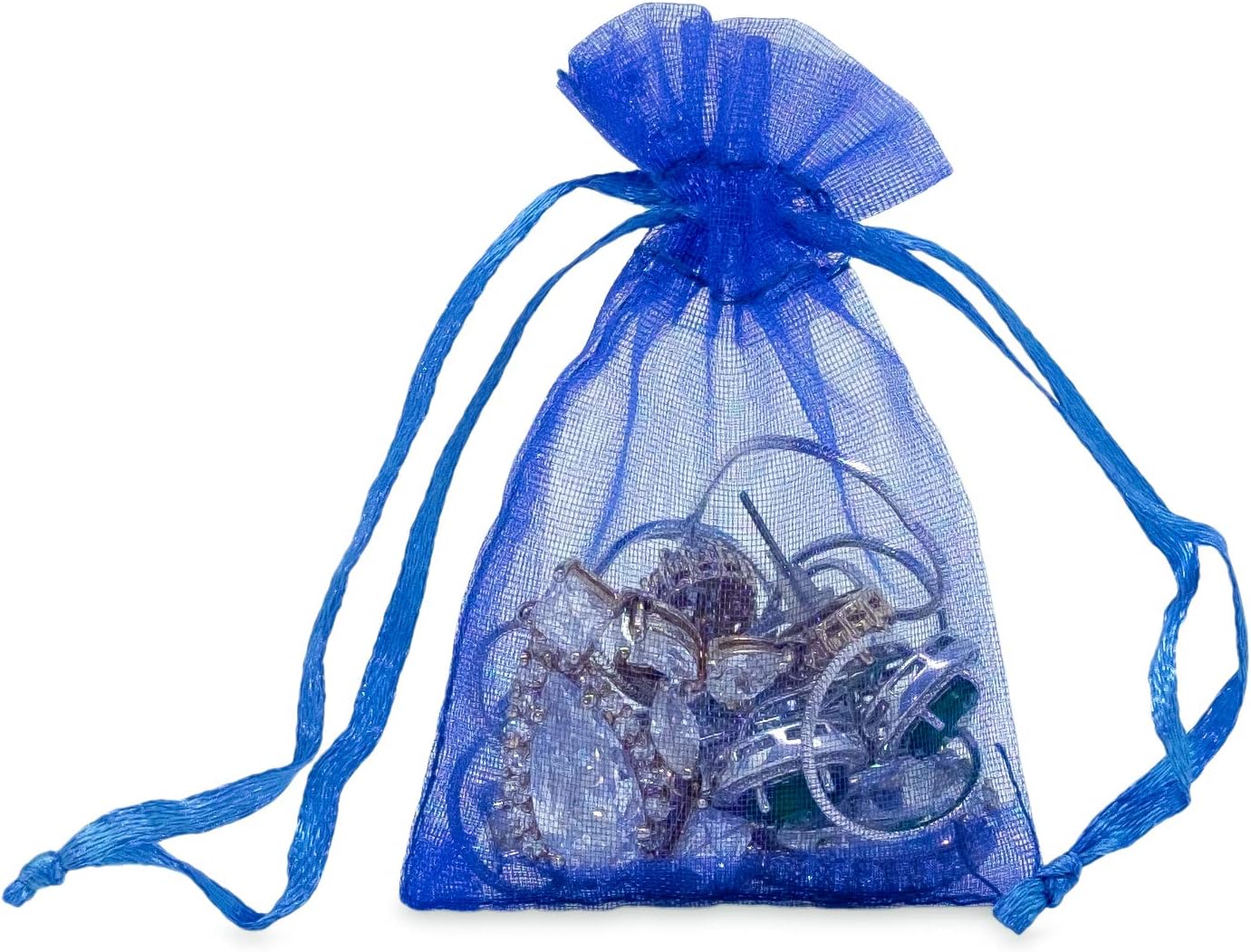 TheDisplayGuys 100-Pack XS 2 x 2 3/4" Royal Blue Sheer Organza Gift Bags with Drawstring, Jewelry Candy Treat Wedding Party Favors Mesh Pouch