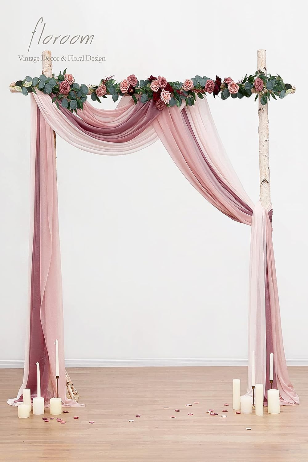Floroom Wedding Arch Draping Fabric 3 Panels 20Ft Chiffon Fabric Drapes Arbor Drapery Wedding Ceremony Reception Swag Decorations (Mauve +Dusty Rose +Blush)