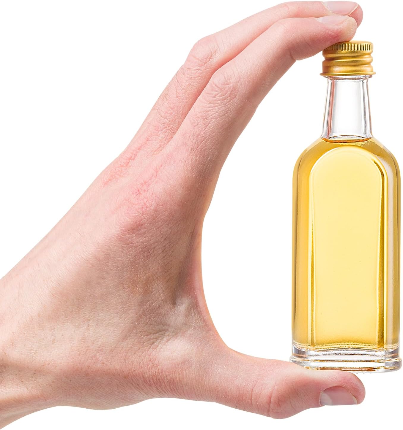 50 ml (1.7oz) Mini Small Glass Bottles With Leak Proof Gold Caps, Aluminum Lids, 24 Pack, For Liquor Wine Alcohol Ginger Shots Samples Decorative