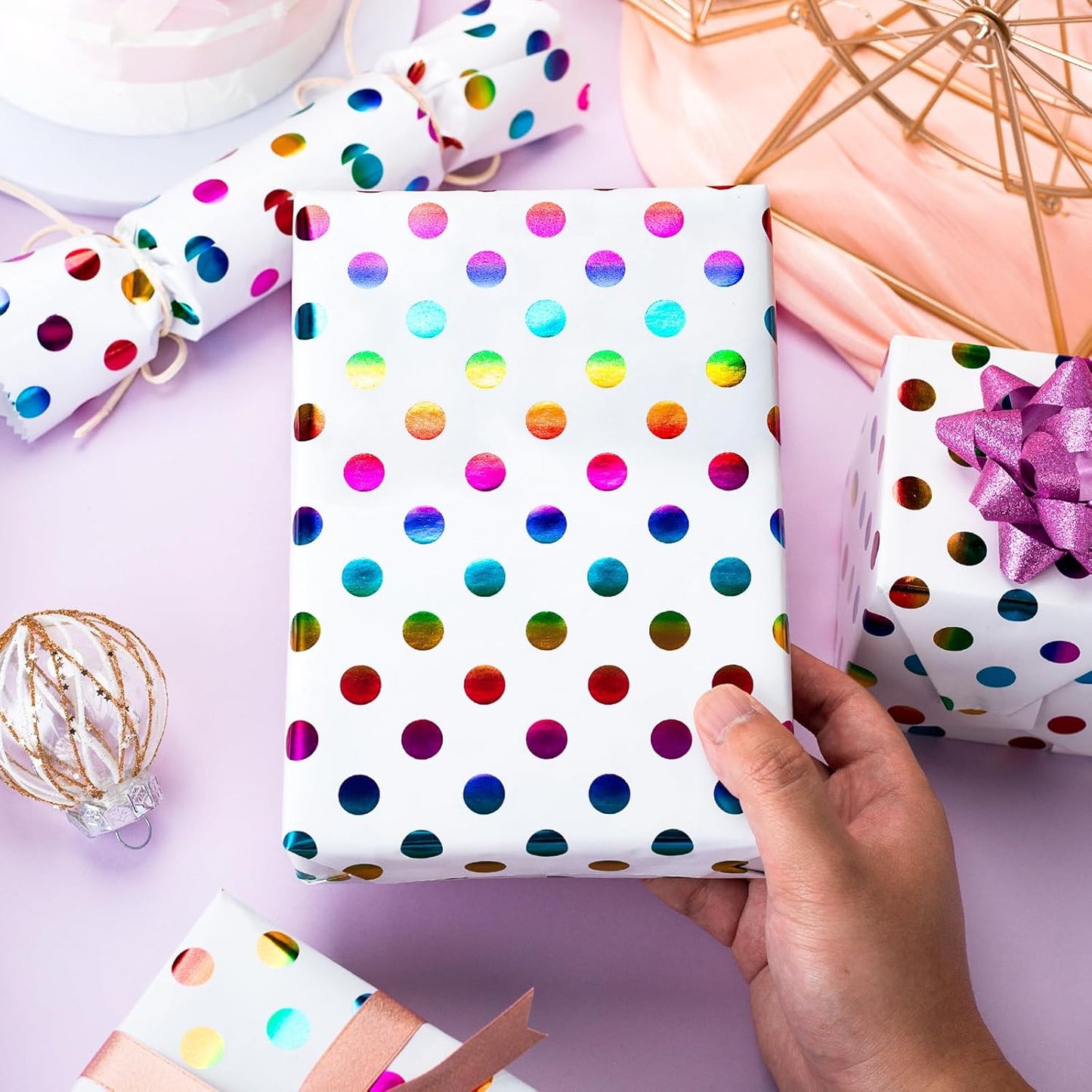 Yarcony Colorful Polka Dot Wrapping Paper Mini Roll, Gift Wrapping Paper, Rainbow Polka-Dot Gift Wrap for Present Packaing, Boys Girls Birthday, Party, Holidays, and Celebrations(17 Inch X 16.5 Feet)