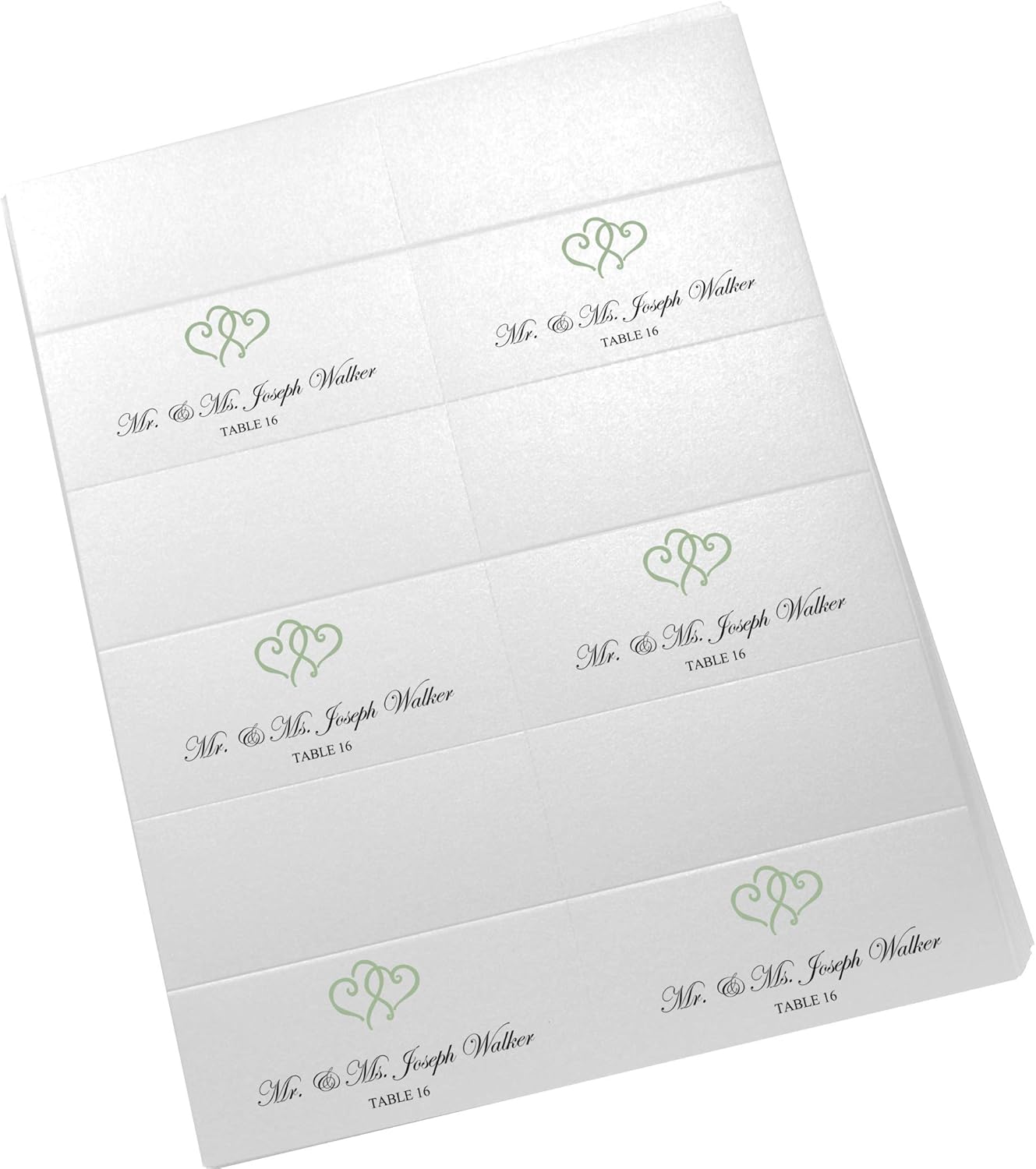 Linked Hearts Printable Place Cards, Sage (Choose Color), Set of 150 (25 Sheets), Laser & Inkjet Printers - Wedding, Party, Dinner, and Special Events - Made in the USA
