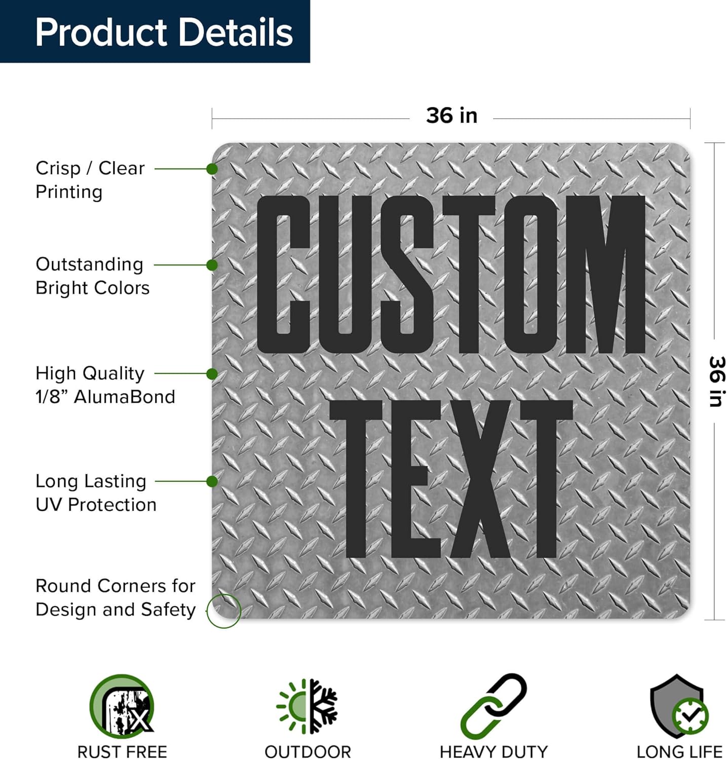 Custom Sign, Custom Street Sign, 11 Font Colors, 13 Font Styles, 4 Hole Options, 22 Sizes, 36x36 Inches, Rust Free DiBound, Fade Resistant, Made in USA by My Sign Center (Diamond Metal)