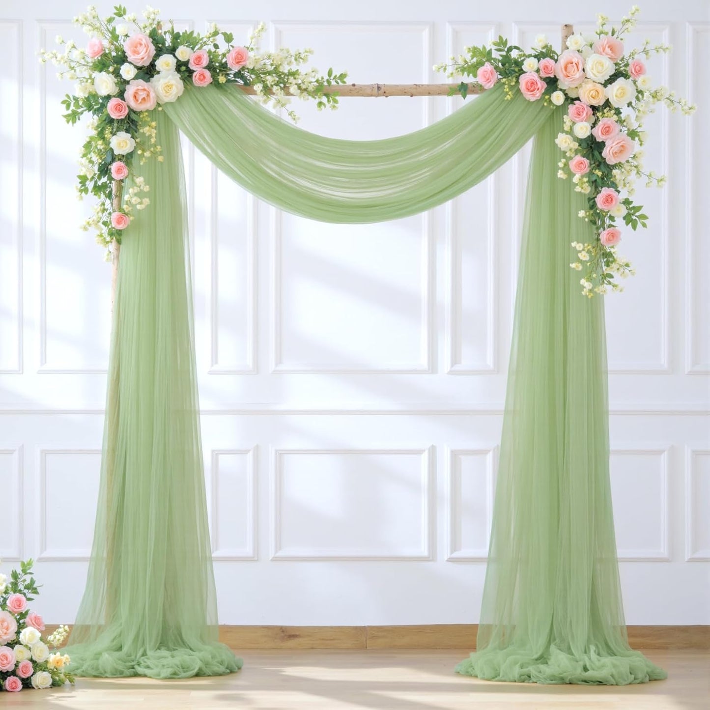 Wedding Arch Draping Fabric Backdrop 1 Panel 60" x 26Ft Sage Green Drapes Curtains for Wedding Reception Sheer Tulle Backdrop Curtain for Ceremony Birthday Party Baby Shower Arbor Ceiling Decorations