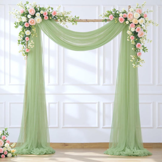 Wedding Arch Draping Fabric Backdrop 1 Panel 60" x 26Ft Sage Green Drapes Curtains for Wedding Reception Sheer Tulle Backdrop Curtain for Ceremony Birthday Party Baby Shower Arbor Ceiling Decorations