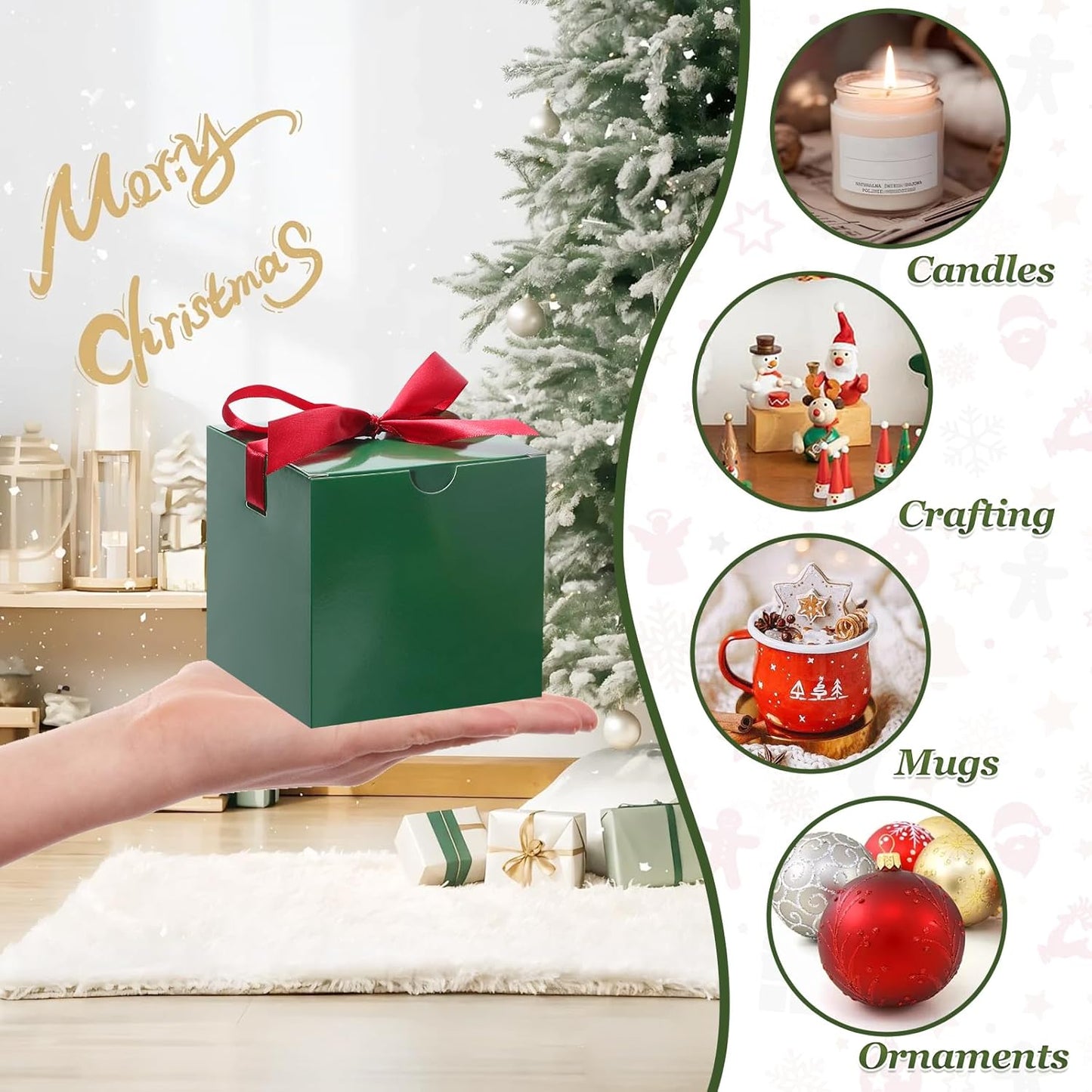 DOYIDE 20 Pack Small Gift Boxes, 6x6x6 Inch Green Elegant Paper Boxes with Ribbons, Christmas Gift Box Crafting, Wedding Party Favor, Cupcake, Candy, Bridesmaids Proposal Box