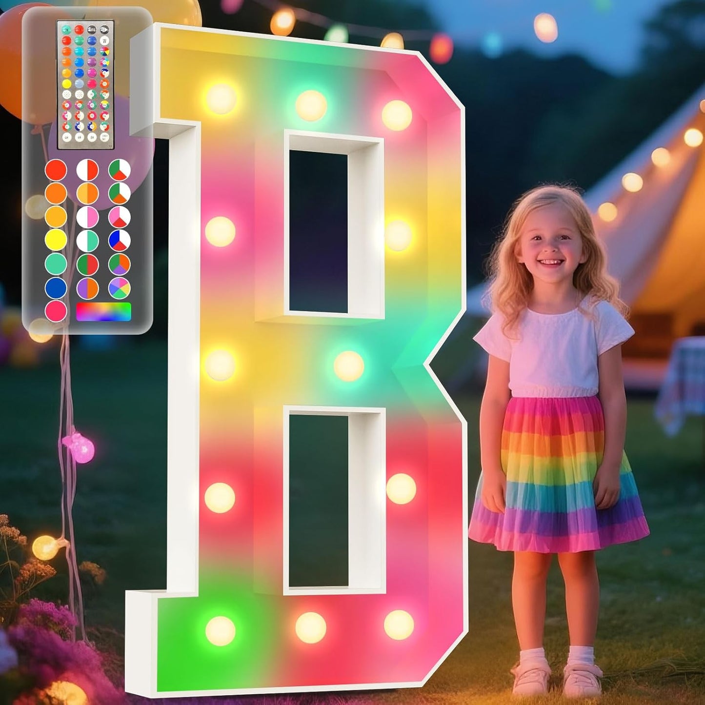 Ledido 4FT Marquee Light Up Letters, 34 Colors Changing Marquee Letter 4 Feet Tall with Remote, Big Letters for Party Wedding Graduation Birthday Decorations, Large Light Up Letter B