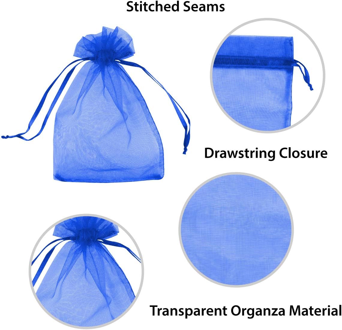 Super Z Outlet 100 Pack 4x6 Inch Mini Sheer Drawstring Organza Transparent Bags Jewelry Sack Pouches for Wedding, Party Decorations, Arts & Crafts Gifts (Royal Blue)