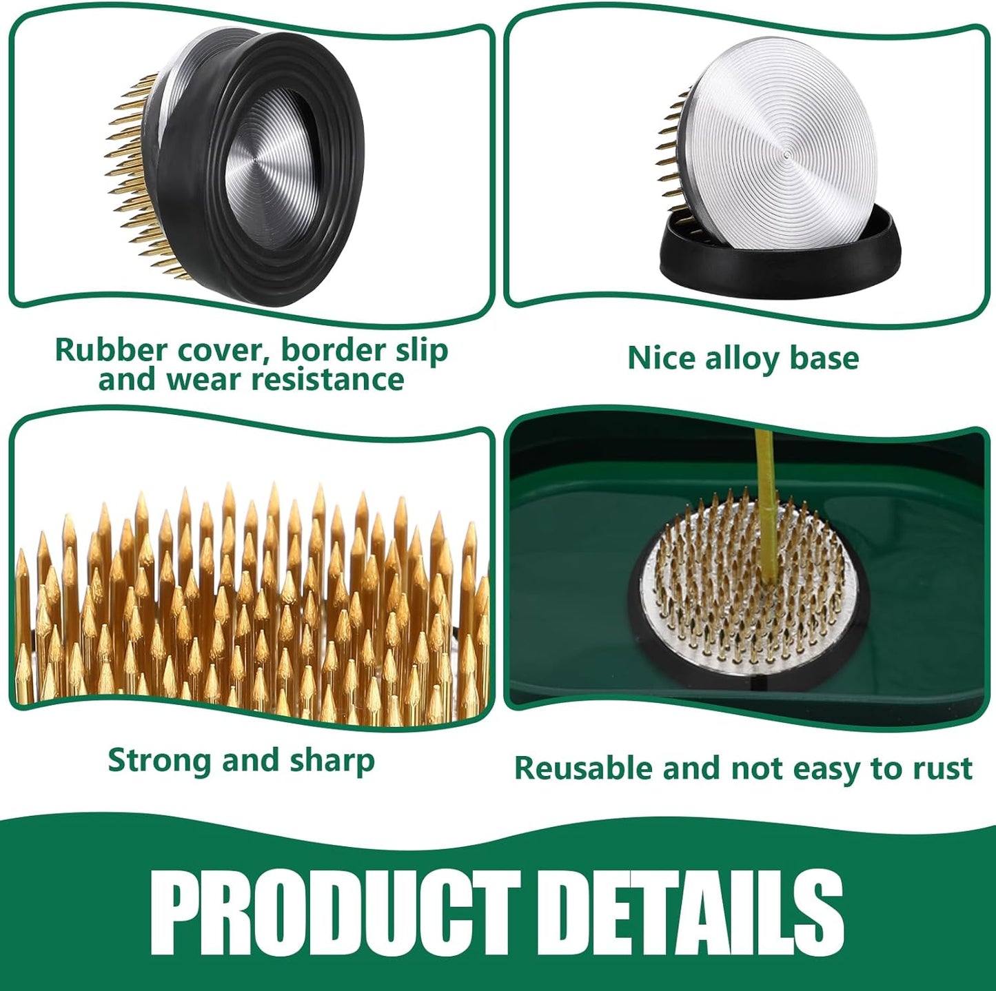 Sliner 16 Pieces Floral Frogs 2 Inch Round Brass Flower Holder Japanese Ikebana Vase Kenzan Flower Flower Arranger Flower Fixed Tools Pin for Flower Arrangement Home DIY Craft