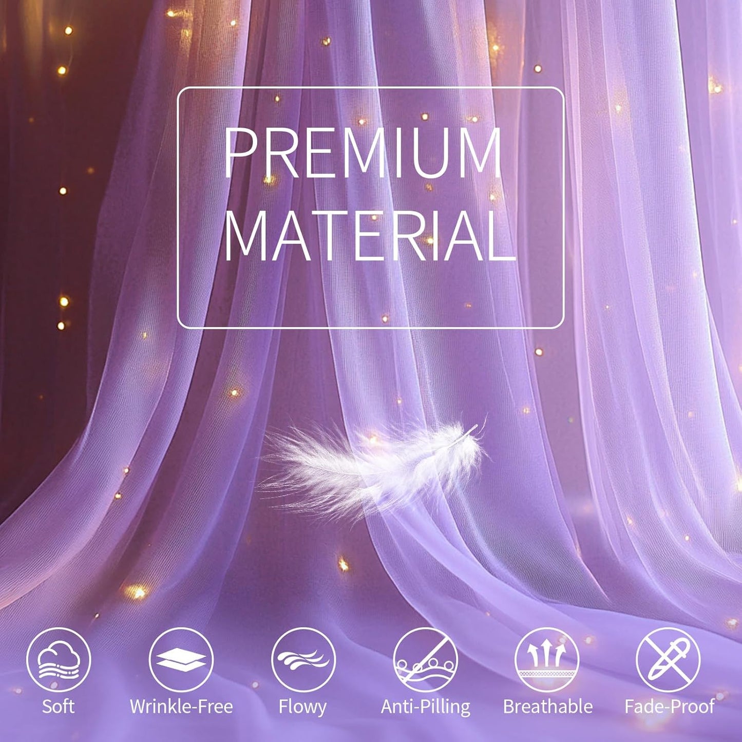 Lavender Tulle Backdrop Curtain with Lights String - 10x10ft Sheer Backdrop with 300 LEDs for Wedding, Baby Shower, Bridal Shower, Birthday Party Photo Shoot Background and Home Decorations