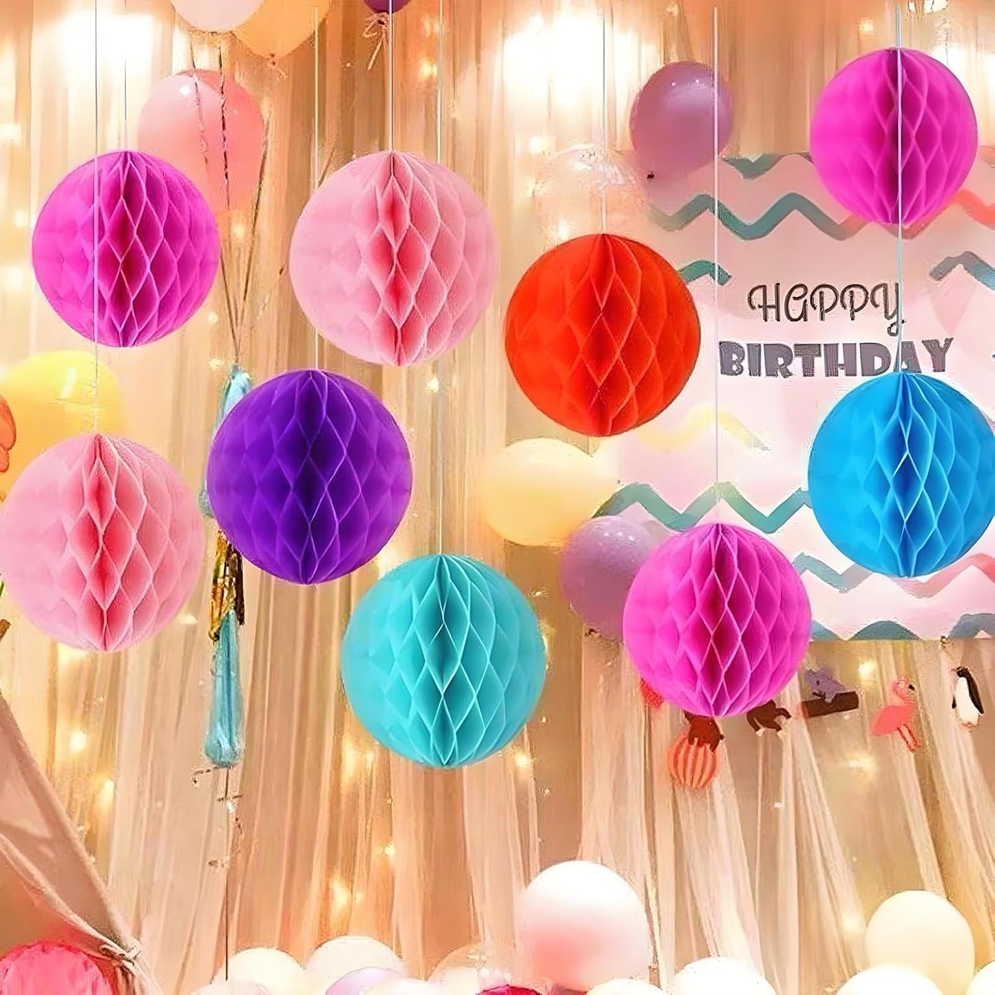 Rainbow Honeycomb Balls Decorations - 12Pcs 6" & 10" Hanging Tissue Pom Poms for Birthday, Wedding, Engagement, Fiesta, Home Decor (Multi-Color)