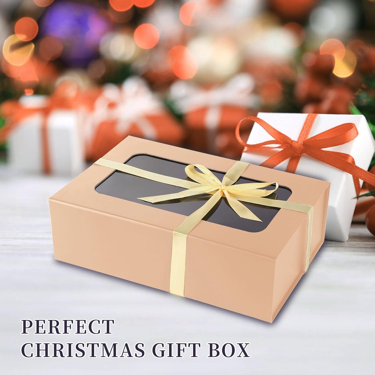 TIACABO Rose Gold Large Gift Box with Window, 13.5"x9"x4.3" Bridesmaid Boxe for Gifts Giving,Birthday Gift Boxes with Magnetic,Closure Lid Gifts Box for Presents,Cute Boxe,Luxury for Gift Packaging