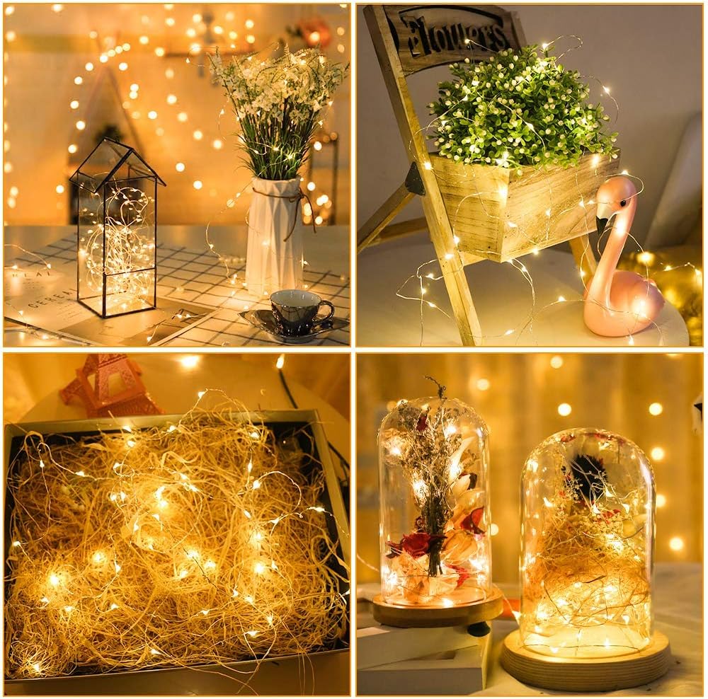 MUMUXI 20 Pack 3.3ft Fairy Lights Battery Operated String Lights, Mini LEDs Powered, Waterproof Indoor Silver Wire Firefly Mason Jars, Warm White for Home Decor, Parties, and Weddings